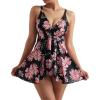 imageMOOSLOVER Women One Piece Swim Dress Swimsuit Tummy Control Ruched Skirted Bathing SuitBlack Red Floral
