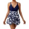 imageMOOSLOVER Women One Piece Swim Dress Swimsuit Tummy Control Ruched Skirted Bathing SuitNavy Blue Floral