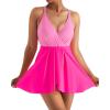 imageMOOSLOVER Women One Piece Swim Dress Swimsuit Tummy Control Ruched Skirted Bathing SuitPink