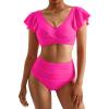 imageMOOSLOVER Women Ruffle High Waisted Bikini Sets Sexy Twist Push Up Two Piece SwimsuitPink