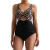 imageMOOSLOVER Women Twist Push Up One Piece Swimsuit Warp Tummy Control Bathing Suit SwimwearLeopard Black