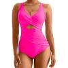 imageMOOSLOVER Women Twist Push Up One Piece Swimsuit Warp Tummy Control Bathing Suit SwimwearPink