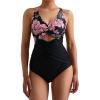 imageMOOSLOVER Women Twist Push Up One Piece Swimsuit Warp Tummy Control Bathing Suit SwimwearRed Floral