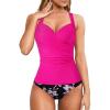 imageMOOSLOVER Women Twist V Neck Tankini Swimsuits High Wasited Two Piece Bathing Suits SwimwearPink Black Floral