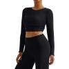imageMOOSLOVER Women Long Sleeve Crop Tops Seamless Ribbed Shirts Fitted Going Out ShirtBlackscoop Neck