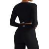 imageMOOSLOVER Women Long Sleeve Crop Tops Seamless Ribbed Shirts Fitted Going Out ShirtBlackscoop Neck