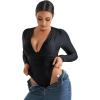 imageMOOSLOVER Women Shapewear Bodysuits Long Sleeve V Neck Tummy Control Body Suits Night Out Club Party TopsBlack