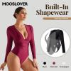 imageMOOSLOVER Women Shapewear Bodysuits Long Sleeve V Neck Tummy Control Body Suits Night Out Club Party TopsWinered