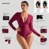 imageMOOSLOVER Women Shapewear Bodysuits Long Sleeve V Neck Tummy Control Body Suits Night Out Club Party TopsWinered