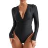 imageMOOSLOVER Women Shapewear Bodysuits Long Sleeve V Neck Tummy Control Body Suits Night Out Club Party TopsBlack