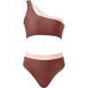 imageMOOSLOVER Women Cutout One Shoulder High Waisted Bikini High Cut Two Piece SwimsuitsMocha Pink