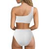 imageMOOSLOVER Women Cutout One Shoulder High Waisted Bikini High Cut Two Piece SwimsuitsWhite