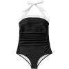 imageMOOSLOVER Women Halter One Piece Swimsuit Slimming Tummy Control Summer Beach Bathing Suits SwimwearBlack White