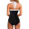 imageMOOSLOVER Women Halter One Piece Swimsuit Slimming Tummy Control Summer Beach Bathing Suits SwimwearBlack White