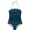 imageMOOSLOVER Women Halter One Piece Swimsuit Slimming Tummy Control Summer Beach Bathing Suits SwimwearPeacock Blue