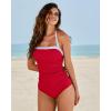 imageMOOSLOVER Women Halter One Piece Swimsuit Slimming Tummy Control Summer Beach Bathing Suits SwimwearRed