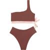 imageMOOSLOVER Women One Shoulder High Waisted Bikini Tie High Cut Two Piece SwimsuitsMocha