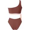 imageMOOSLOVER Women One Shoulder High Waisted Bikini Tie High Cut Two Piece SwimsuitsMocha