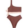 imageMOOSLOVER Women One Shoulder High Waisted Bikini Tie High Cut Two Piece SwimsuitsMocha