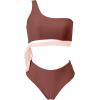 imageMOOSLOVER Women One Shoulder High Waisted Bikini Tie High Cut Two Piece SwimsuitsMocha