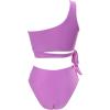imageMOOSLOVER Women One Shoulder High Waisted Bikini Tie High Cut Two Piece SwimsuitsPurple