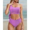 imageMOOSLOVER Women One Shoulder High Waisted Bikini Tie High Cut Two Piece SwimsuitsPurple
