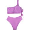 imageMOOSLOVER Women One Shoulder High Waisted Bikini Tie High Cut Two Piece SwimsuitsPurple