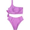 imageMOOSLOVER Women One Shoulder High Waisted Bikini Tie High Cut Two Piece SwimsuitsPurple