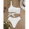 imageMOOSLOVER Women One Shoulder High Waisted Bikini Tie High Cut Two Piece SwimsuitsWhite