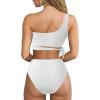 imageMOOSLOVER Women One Shoulder High Waisted Bikini Tie High Cut Two Piece SwimsuitsWhite