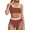 imageMOOSLOVER Women Cutout One Shoulder High Waisted Bikini High Cut Two Piece SwimsuitsMocha Pink