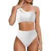 imageMOOSLOVER Women Cutout One Shoulder High Waisted Bikini High Cut Two Piece SwimsuitsWhite