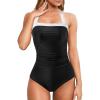 imageMOOSLOVER Women Halter One Piece Swimsuit Slimming Tummy Control Summer Beach Bathing Suits SwimwearBlack White