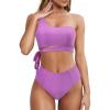 imageMOOSLOVER Women One Shoulder High Waisted Bikini Tie High Cut Two Piece SwimsuitsPurple
