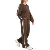 imageMOOSLOVER Women 2 Piece Lounge Matching Sets Modal Oversized Sweatshirt Wide leg Sweatpants Baggy TracksuitBrown