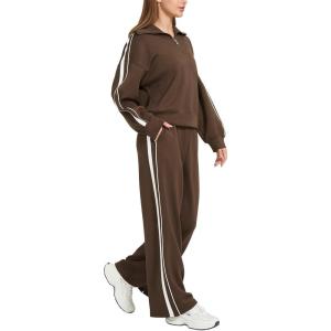 imageMOOSLOVER Women 2 Piece Lounge Matching Sets Modal Oversized Sweatshirt Wide leg Sweatpants Baggy TracksuitBrown