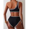 imageMOOSLOVER Women Bikini Sets One Shoulder High Waisted Swimsuit Whip Stitch 2 Piece Bathing SuitsBlack
