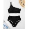 imageMOOSLOVER Women Bikini Sets One Shoulder High Waisted Swimsuit Whip Stitch 2 Piece Bathing SuitsBlack