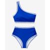 imageMOOSLOVER Women Bikini Sets One Shoulder High Waisted Swimsuit Whip Stitch 2 Piece Bathing SuitsBlue