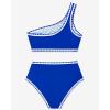 imageMOOSLOVER Women Bikini Sets One Shoulder High Waisted Swimsuit Whip Stitch 2 Piece Bathing SuitsBlue