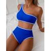 imageMOOSLOVER Women Bikini Sets One Shoulder High Waisted Swimsuit Whip Stitch 2 Piece Bathing SuitsBlue