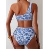 imageMOOSLOVER Women Bikini Sets One Shoulder High Waisted Swimsuit Whip Stitch 2 Piece Bathing SuitsBlue Floral
