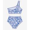 imageMOOSLOVER Women Bikini Sets One Shoulder High Waisted Swimsuit Whip Stitch 2 Piece Bathing SuitsBlue Floral
