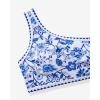 imageMOOSLOVER Women Bikini Sets One Shoulder High Waisted Swimsuit Whip Stitch 2 Piece Bathing SuitsBlue Floral