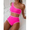 imageMOOSLOVER Women Bikini Sets One Shoulder High Waisted Swimsuit Whip Stitch 2 Piece Bathing SuitsRose Pink