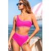 imageMOOSLOVER Women Bikini Sets One Shoulder High Waisted Swimsuit Whip Stitch 2 Piece Bathing SuitsRose Pink