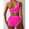 imageMOOSLOVER Women Bikini Sets One Shoulder High Waisted Swimsuit Whip Stitch 2 Piece Bathing SuitsRose Pink