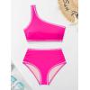 imageMOOSLOVER Women Bikini Sets One Shoulder High Waisted Swimsuit Whip Stitch 2 Piece Bathing SuitsRose Pink