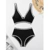 imageMOOSLOVER Women Bikini Sets Plunging High Waisted Swimsuit Whip Stitch 2 Piece Bathing SuitsBlack