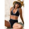 imageMOOSLOVER Women Bikini Sets Plunging High Waisted Swimsuit Whip Stitch 2 Piece Bathing SuitsBlack